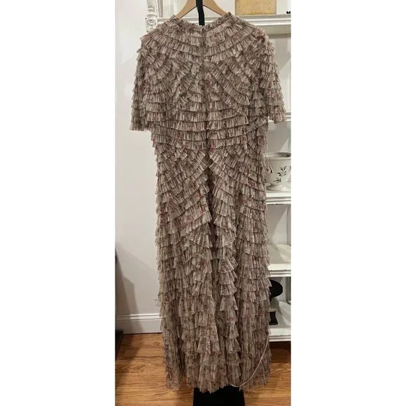 Anthroopologie Mac Duggal 8017 Floral Ruffle Short Sleeve Dress $798 Size 18